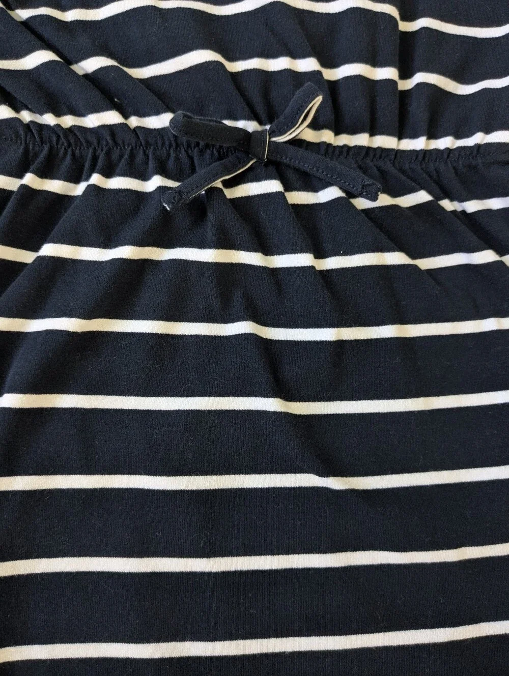 Girls Navy Striped Knot Front Curved Hem Dress (Size 7)